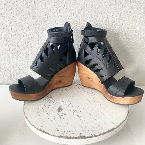 NEW Lane Boots BECCA Womens Black Wedges 8.5 Western Sandals Cowgirl Wooden Heel - Picture 7 of 10